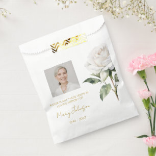 Simple White rose Photo Funeral Seed Favor Bag