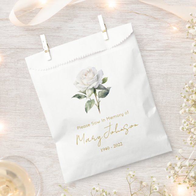 Simple White rose Seed packet Funeral  Favor Bag (Clipped)