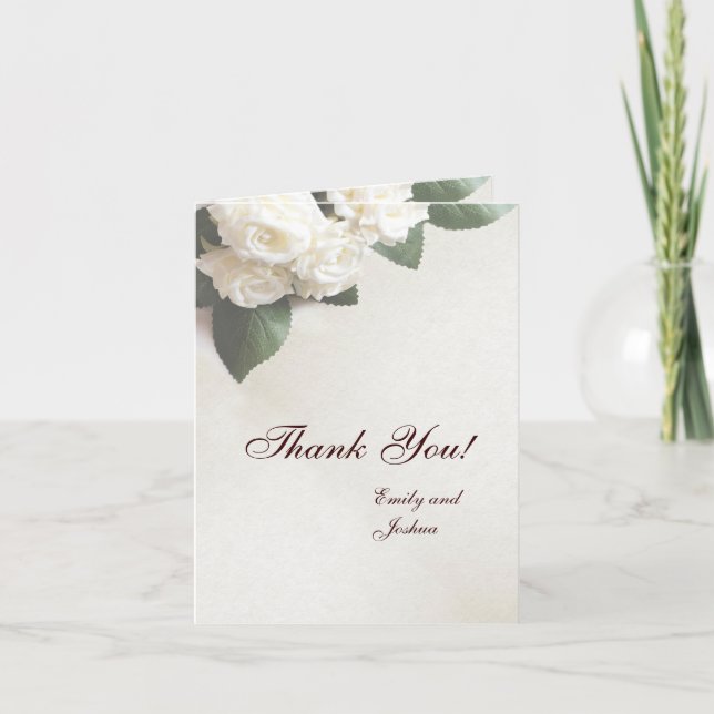 Simple White Roses Wedding Thank You Cards (Front)