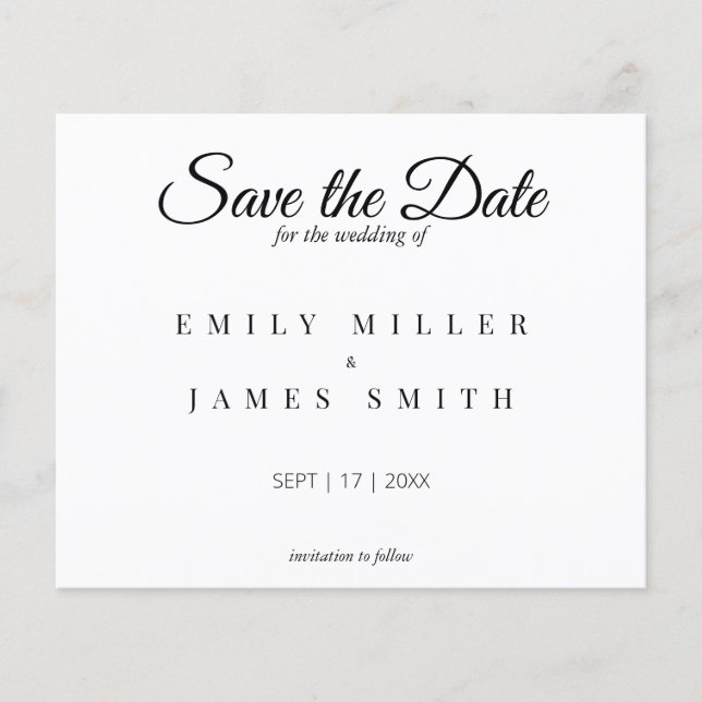 Simple White Save the Date Budget Wedding (Front)