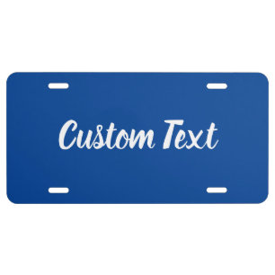 Simple White Script Text Template on Deep Blue  License Plate