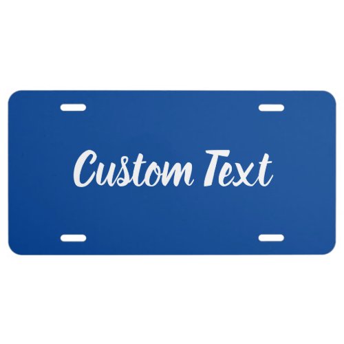 Simple White Script Text Template on Deep Blue  License Plate