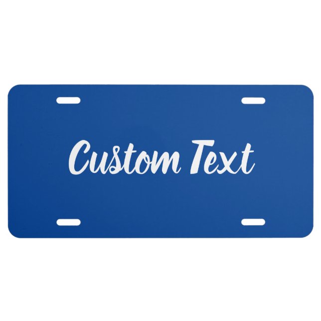 Simple White Script Text Template on Deep Blue  License Plate (Front)