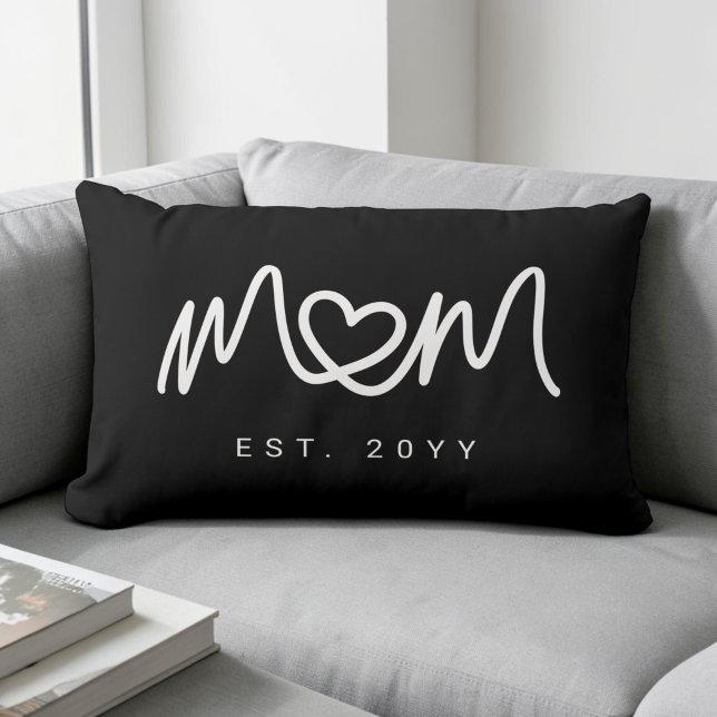 Simple White Script Unique Heart Mom Established Lumbar Pillow (Simple White Script Unique Heart Mom Established Lumbar Pillow)