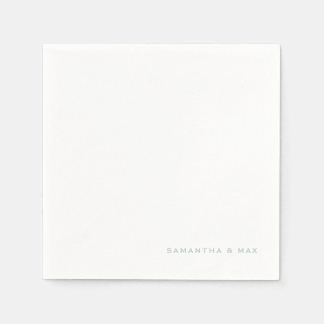 Simple White Seafoam Couple Names Cocktail Napkins (Front)
