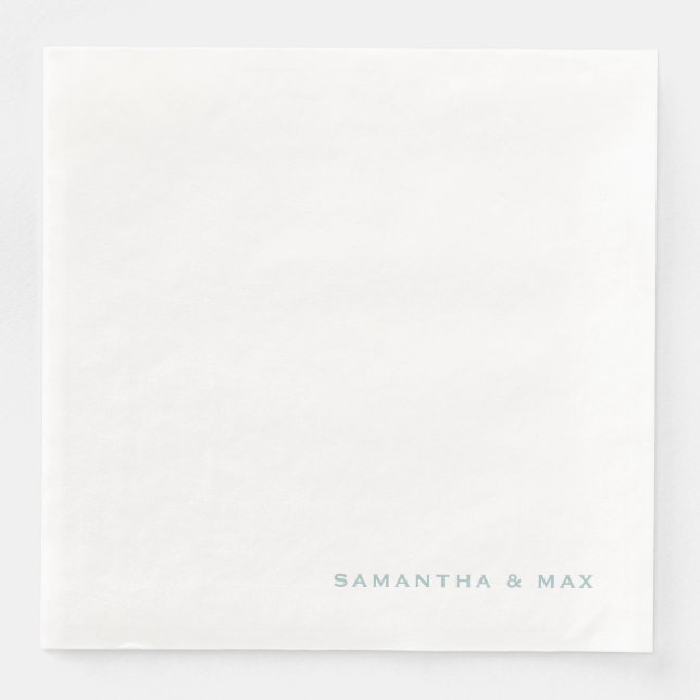 Simple White Seafoam Couple Names Dinner Paper Dinner Napkins (Front)