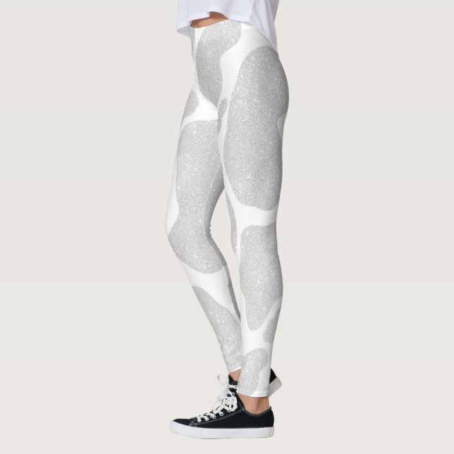 Simple White Silver Large Cow Spots Leggings (Left)