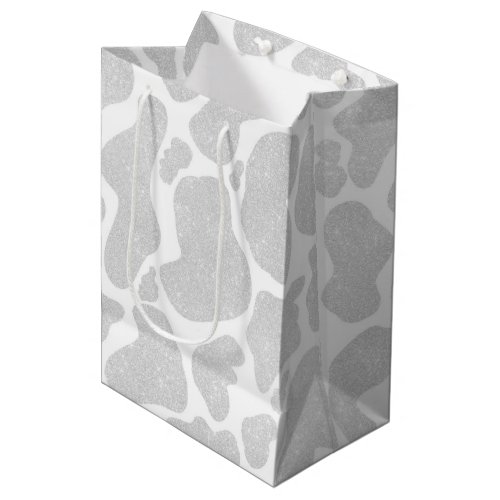 Simple White Silver Large Cow Spots Medium Gift Bag