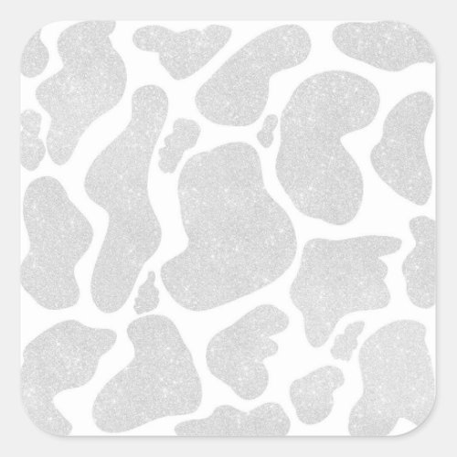 Simple White Silver Large Cow Spots Square Sticker