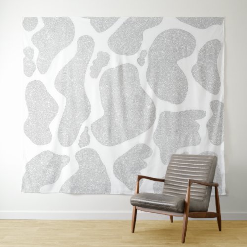 Simple White Silver Large Cow Spots Tapestry
