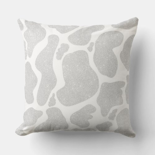 Simple White Silver Large Cow Spots Throw Pillow