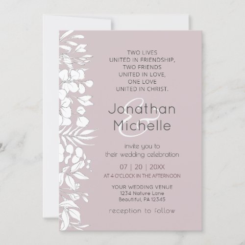 Simple White Sketched Leaves Christian Wedding Invitation