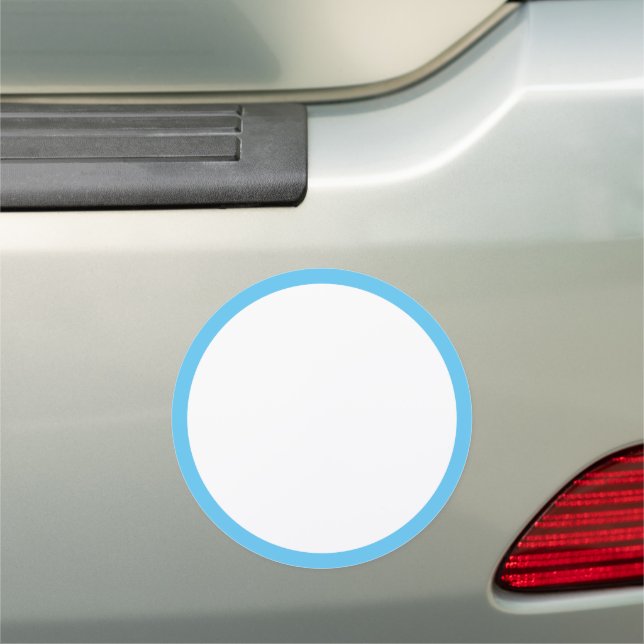 Simple White Sky Blue Border Blank Template Round Car Magnet (In Situ)