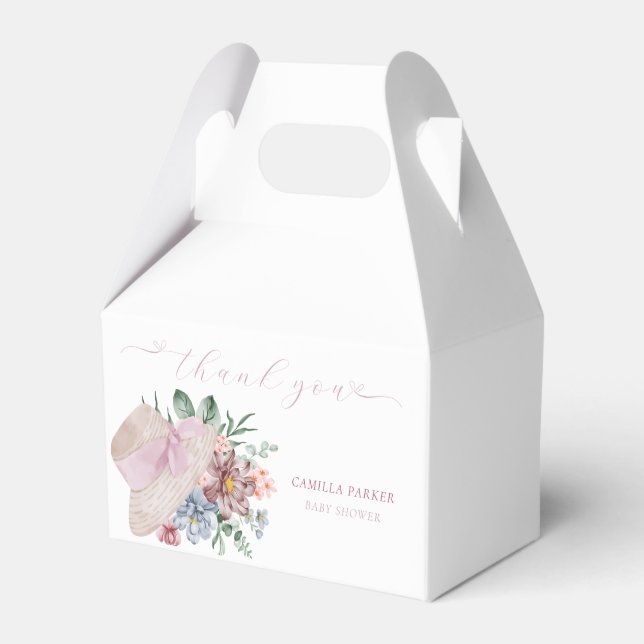 Simple White Spring Florals Baby Shower Thank You Favor Boxes (Front Side)