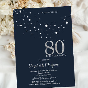 Simple White Stars Blue 75th Birthday Party Invitation
