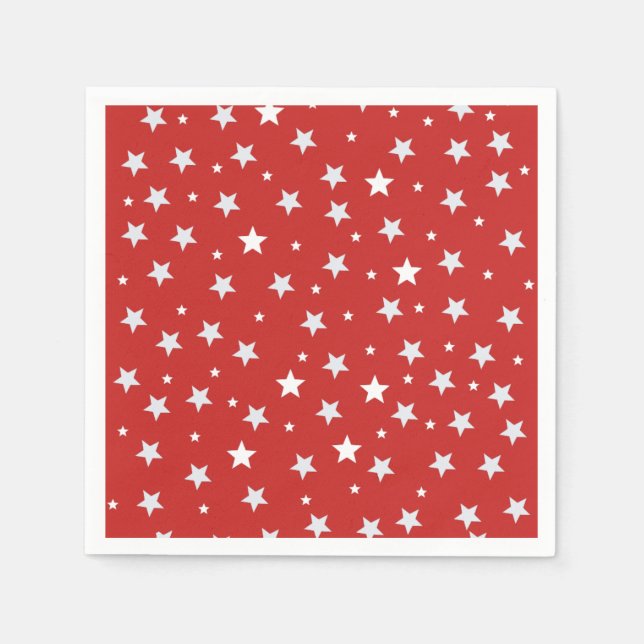 Simple White Stars on Red Holidays Napkins (Front)