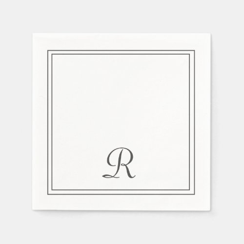 Simple White Stripe Monogram Cocktail Party  Napkins