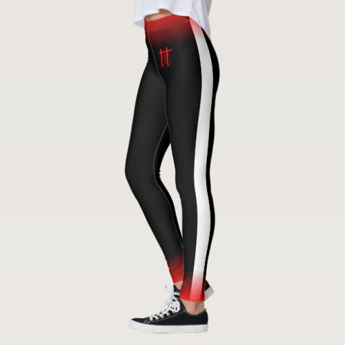 Simple White Stripe on Black with Red and TT Text Leggings