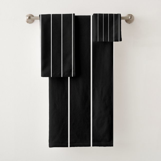 Simple White Stripes on Black Background Bath Towel Set (Insitu)