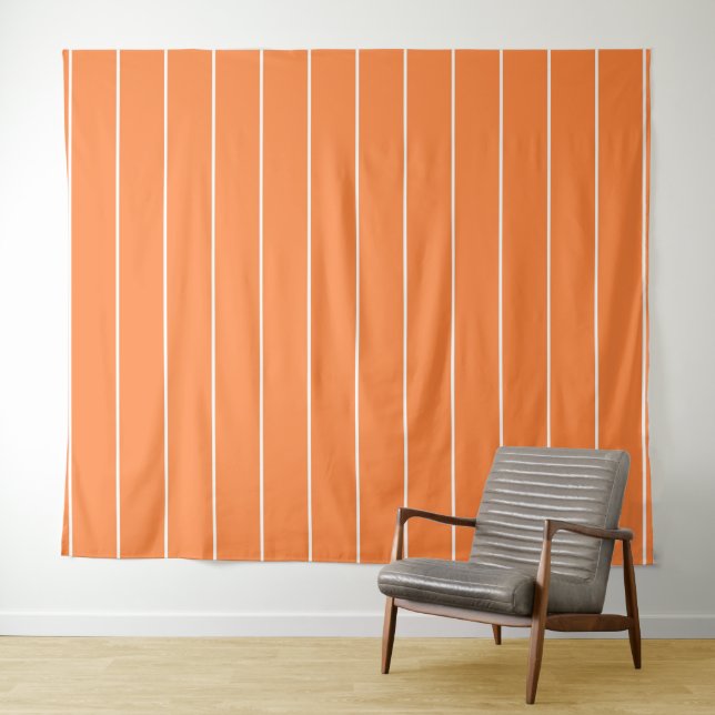 Simple White Stripes on Orange Background Tapestry (In Situ (Horizontal))