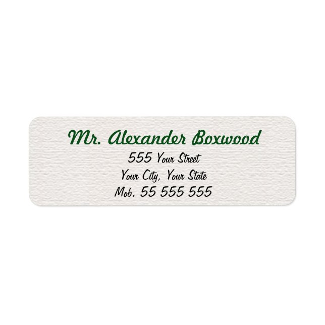 Simple White Structure Green Name Label (Front)