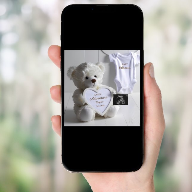 Simple  White Teddy Bear Pregnancy announcement (Front Digital)