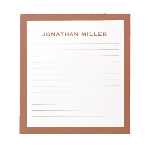 Simple White Terracotta Typographic Name Lined Notepad