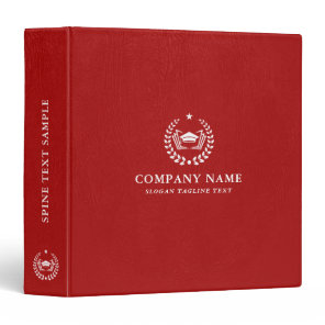 Simple White Text Red Leather Custom Logo 3 Ring Binder