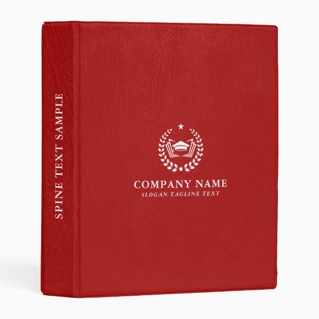 Simple White Text Red Leather Custom Logo Mini Binder (Front/Spine)