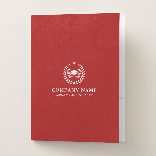 Simple White Text Red Leather Custom Logo Pocket Folder (Front)