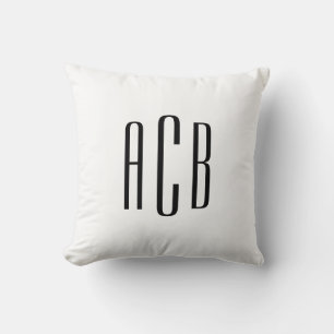 Simple White Three Letter Monogram Throw Pillow