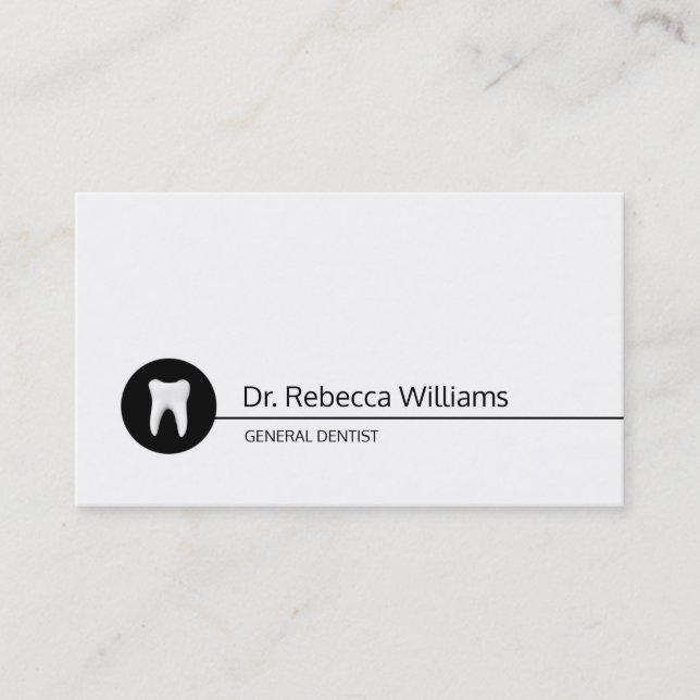 Simple White Tooth Dental Care Dentist Black Dot Business Card (Front)