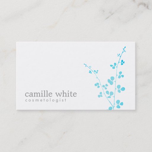 Customizable Simple White Turquoise Branch Salon and Spa Business Card Templates