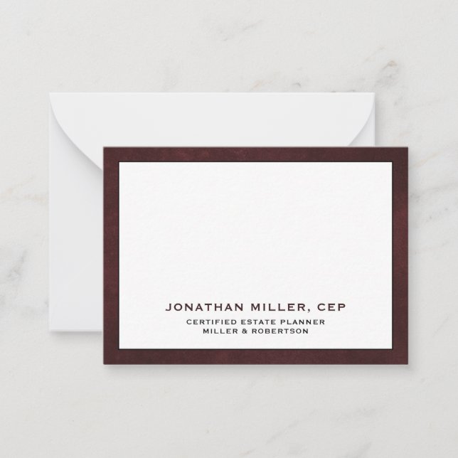Simple White Typographic Name Title Company Note Card (Front)