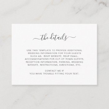 Simple White Wedding Information Details Card by lemontreeweddings at Zazzle