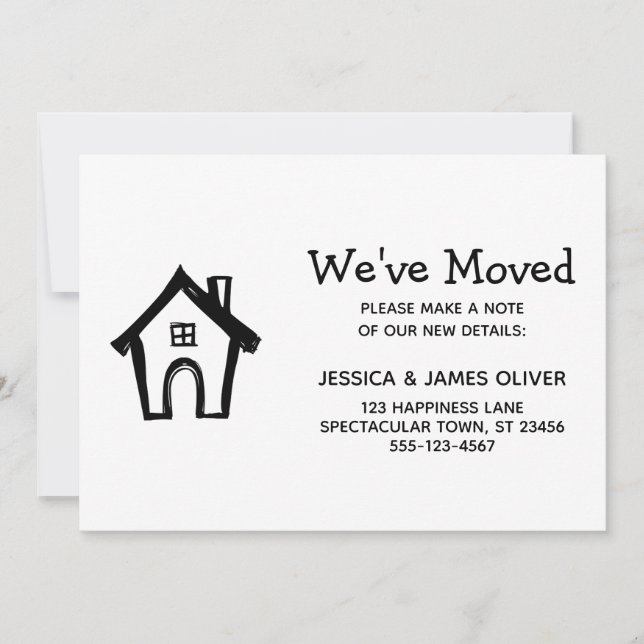 Simple White "We've Moved" Card w/ Little House (Front)
