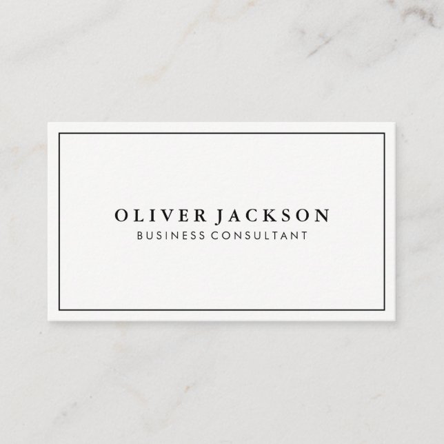 Simple White with Black Border Minimalist Business Card (Front)