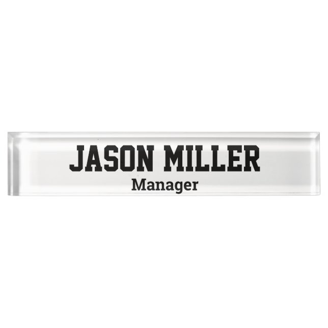 Simple White with Black Lettering Desk Name Plate (Front)