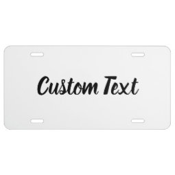 Simple White with Black Script Text Template License Plate | Zazzle