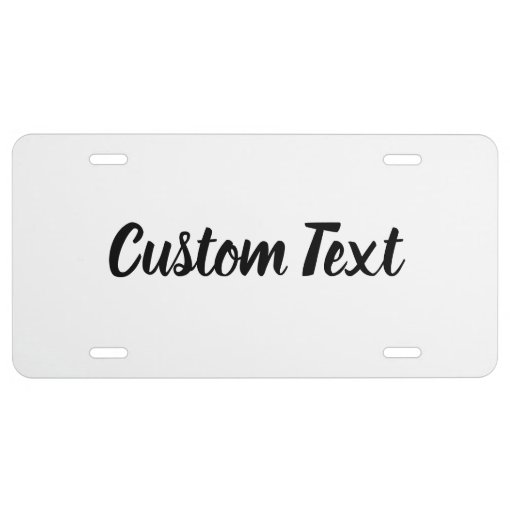 Simple White with Black Script Text Template License Plate | Zazzle