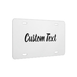 Simple White with Black Script Text Template License Plate | Zazzle