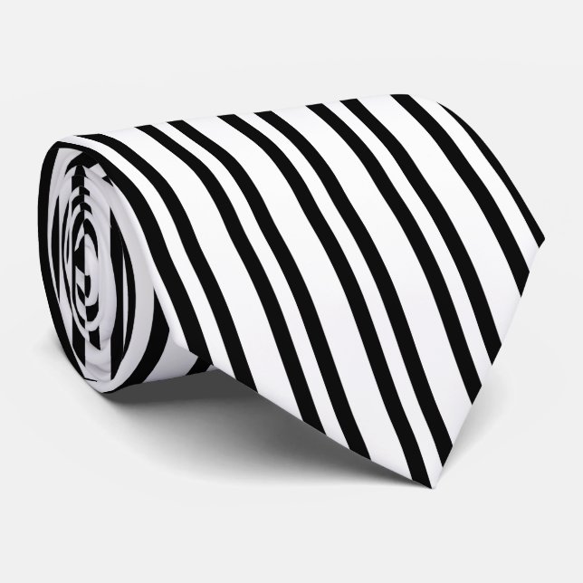 Simple White with Black Vertical Stripes Neck Tie (Rolled)