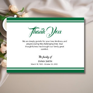 Simple White with Bottle Green Lines Funeral Thank You Card