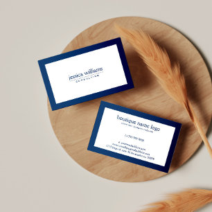 Simple White With Navy Blue Border Business Card