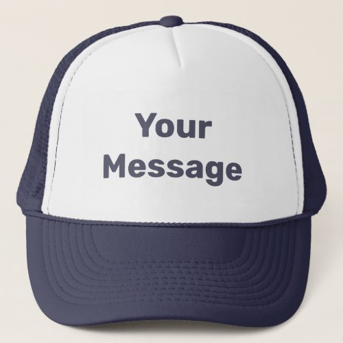 Simple White with Navy Blue Text Template Trucker Hat
