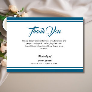 Simple White with Ocean Blue Lines Funeral Thank You Card