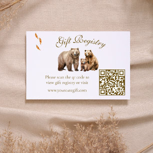 Simple White Woodland Bear Family Gift Registry QR Enclosure Card