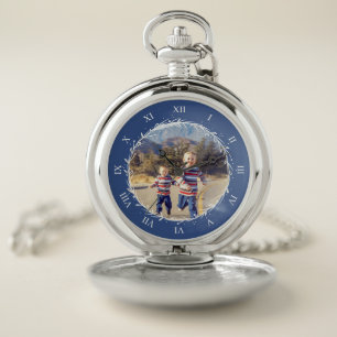 Simple White Wreath Custom Photo - Roman Numerals Pocket Watch