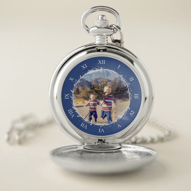 Simple White Wreath Custom Photo - Roman Numerals Pocket Watch (Inside)