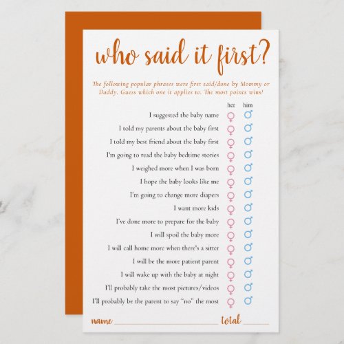 Simple Who Said It First  Fall Orange Game Card
